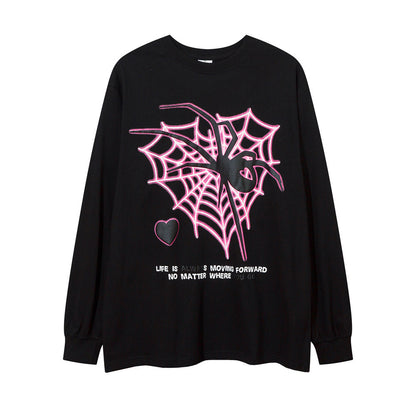 High Street Design Sense Spider Web Heart Shape Printed Long Sleeve