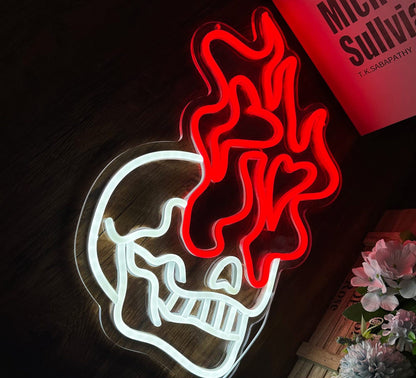 Modelado creativo de llama de calavera de neón LED con decoración de atmósfera