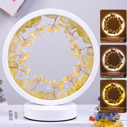 Lampe de chevet ronde en pierre de cristal naturelle, Interface USB, arbre à fleurs, décoration de nuit, atmosphère de vacances