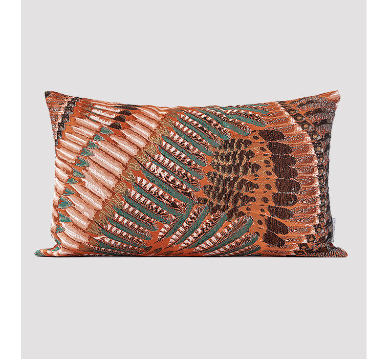 Abstract Feather Embroidered Cushion Throw Pillow