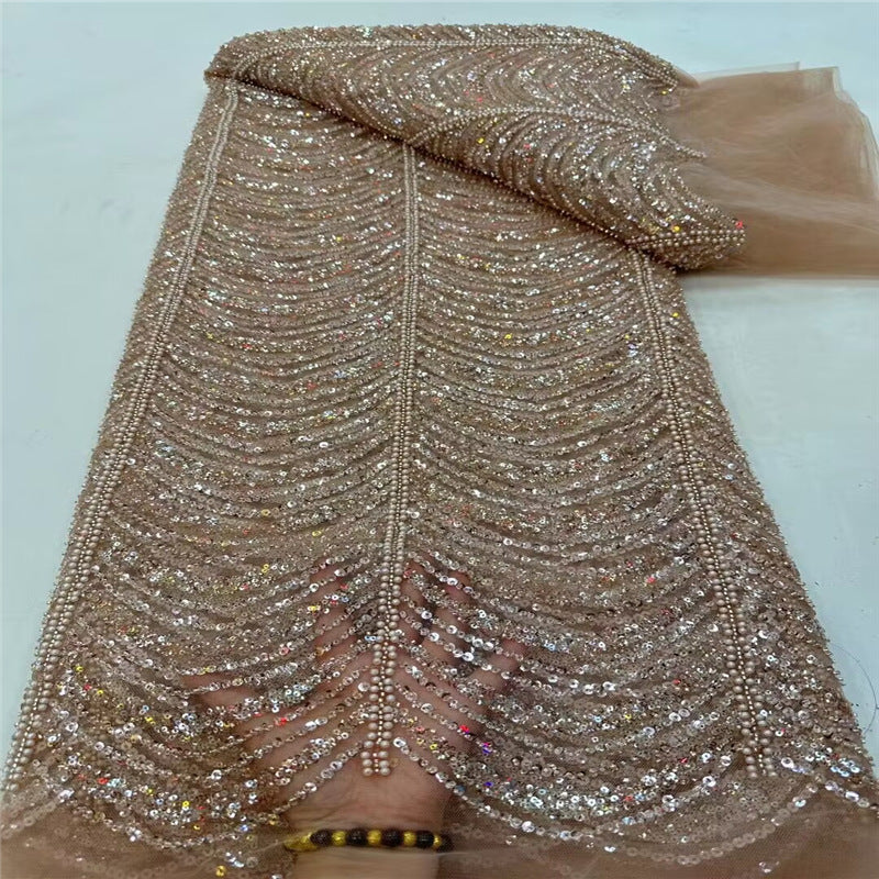 Doublure de broderie de dentelle de robe de mariée de sequin de tube de perle de ligne de vague