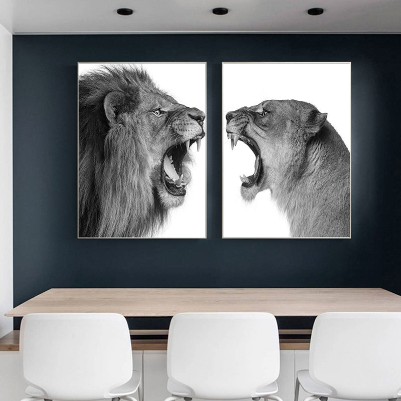 Peinture sur toile d'animaux simples en noir et blanc, décoration de la maison