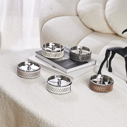 Simple Leather Stainless Steel Ash Tray Living Room Desktop Bedroom Decor