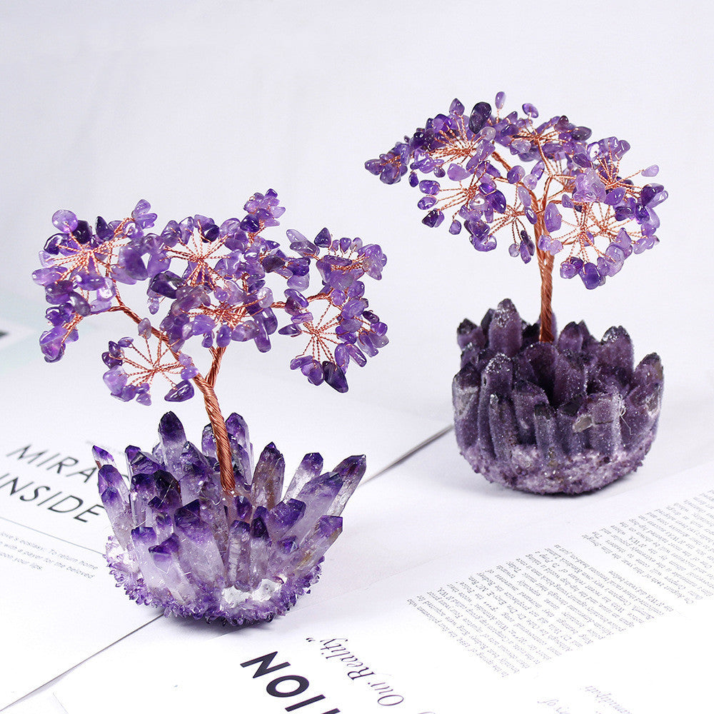 Natural Amethyst Flower Tree Amethyst Cluster Base Desktop Office Decoration