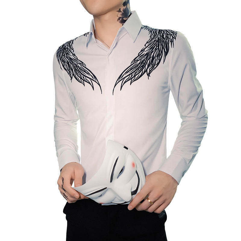 Men's Printed Long Sleeve Trend Slim Shirt