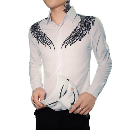 Camisa ajustada de tendencia de manga larga estampada para hombre