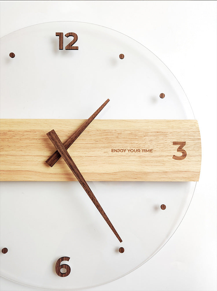 Reloj de pared de vidrio acrílico de madera maciza, decoración para el hogar y la sala de estar