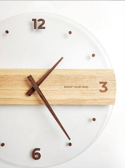 Solid Wood Acrylic Glass Wall Clock Home Living Room Decoration