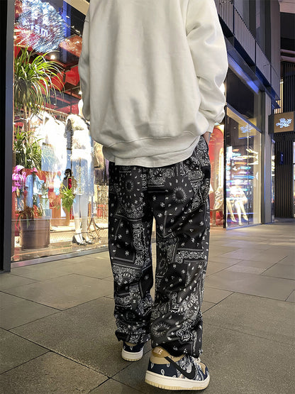 Pantalon droit à jambes larges et imprimé de fleurs de cajou, style Hip Hop