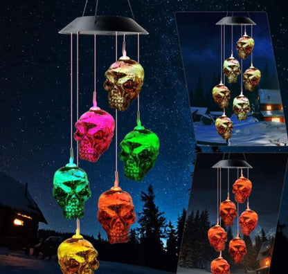 Solar Wind Chimes Skull Pumpkin Lantern Outdoor Garden Halloween Decoration Light