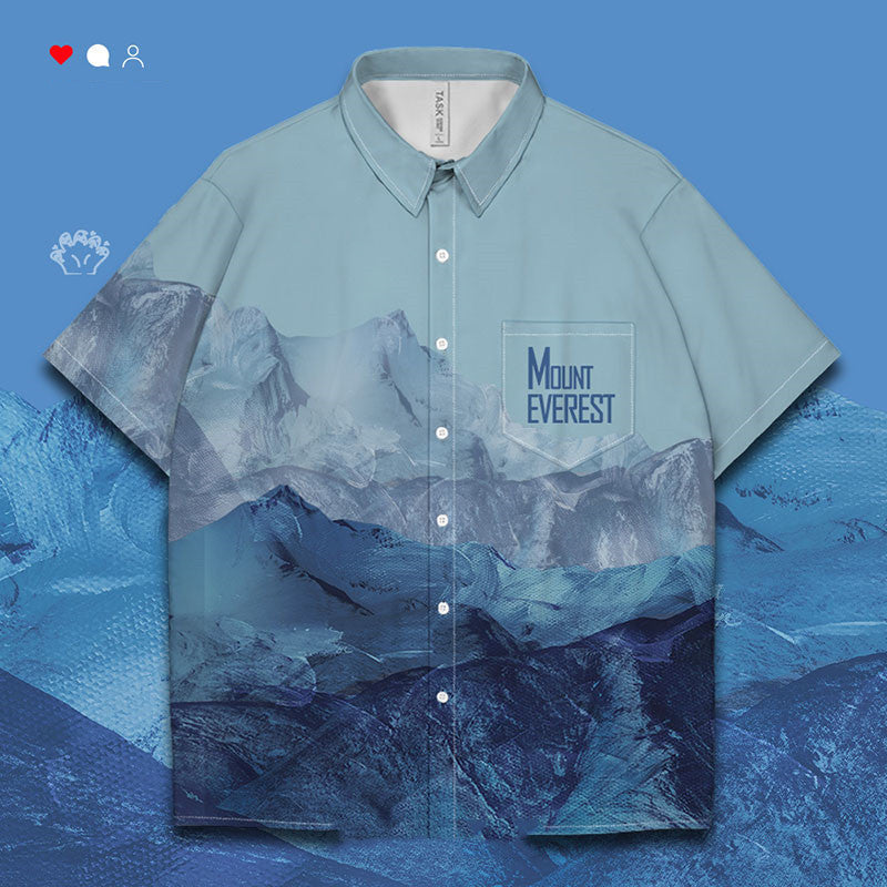 Mountain Oil Painting Trend Short Sleeved Shirt