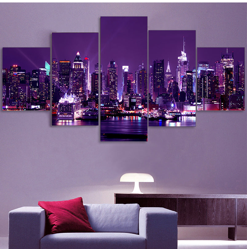 Lienzo de pintura mural con diseño de arquitectura de la ciudad de Nueva York, paisaje, impresión, vista nocturna, póster, decoración del hogar