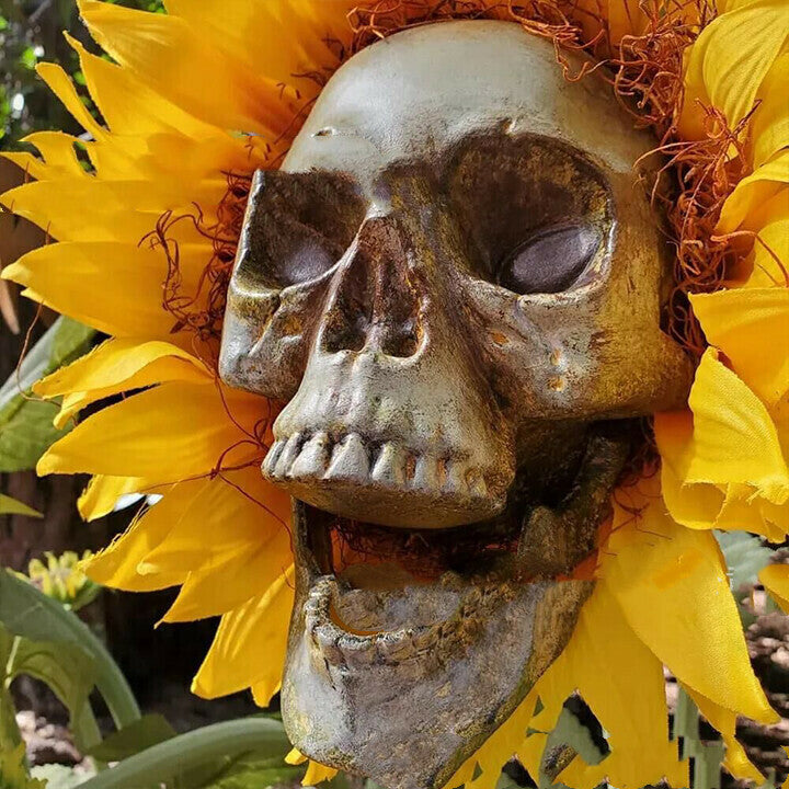 Skull Sunflower Halloween Decoration Atmosphere Garden Simulation Flower Ornament For Home Garden Decoration