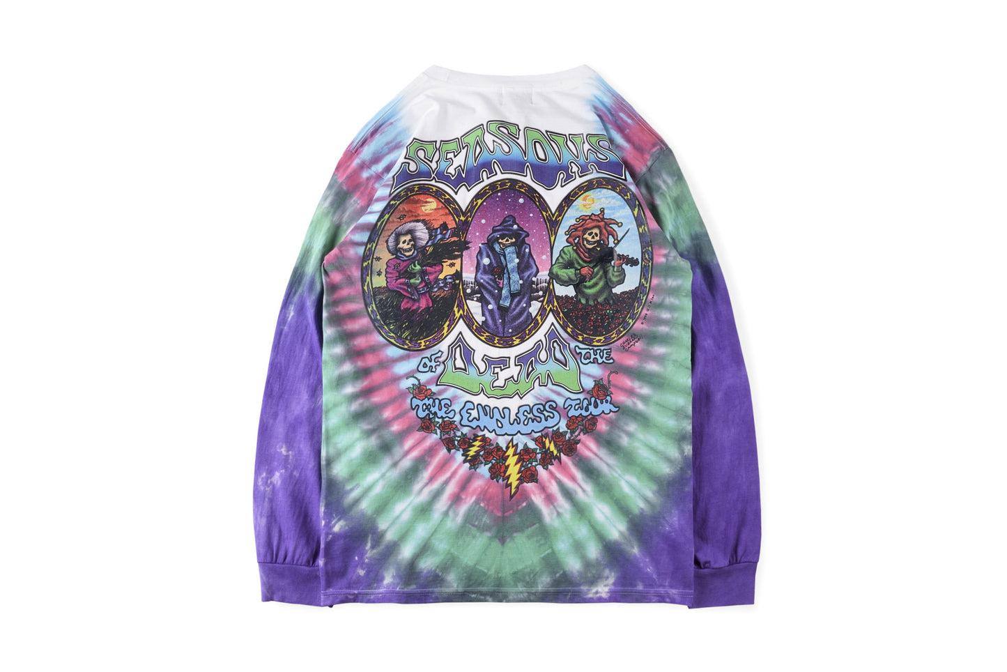 Tie DyeDead Tie  Religious Skull Flamboyant  Printed Cotton Long Sleeve T-shirt