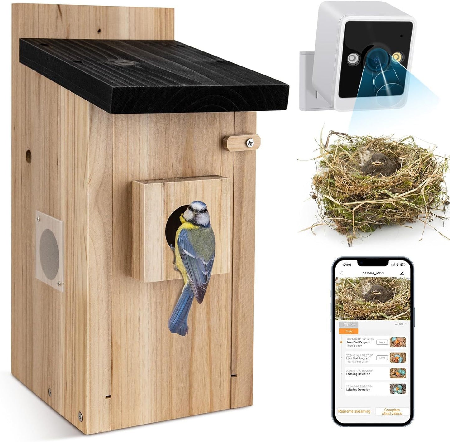 Casa para pájaros inteligente con cámara, cámara para pájaros de 3 MP para exteriores, captura automática de videos de aves y detección de movimiento, observe cómo anidan y eclosionan aves en tiempo real, regalo ideal para bricolaje