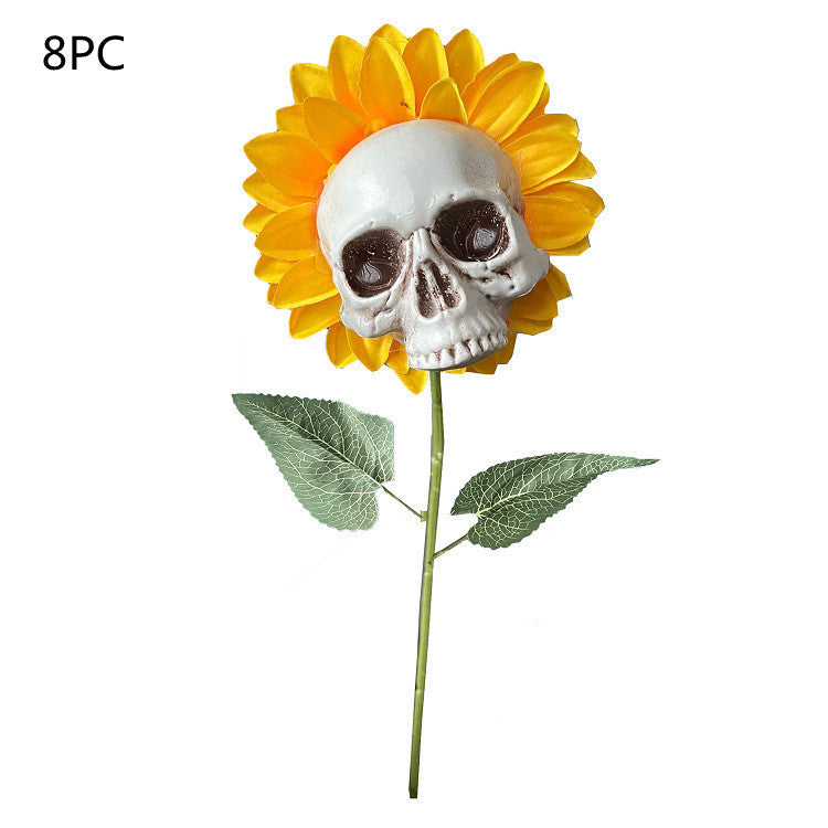 Skull Sunflower Halloween Decoration Atmosphere Garden Simulation Flower Ornament For Home Garden Decoration