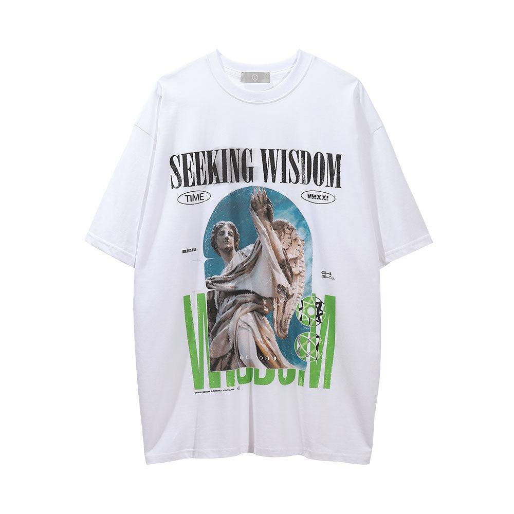 Camiseta de manga corta con estampado de estatua para hombre