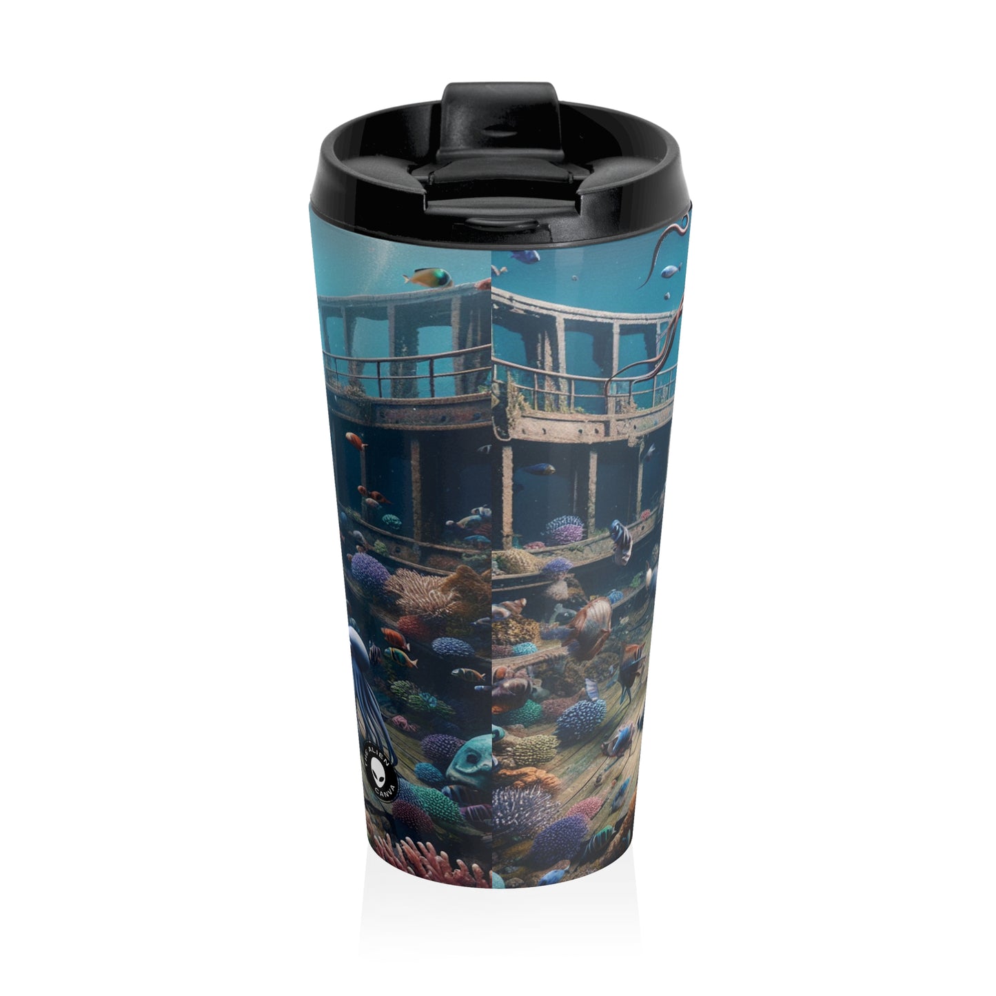 "Shipwreck Soiree: An Underwater Dance Party" - The Alien Stainless Steel Travel Mug