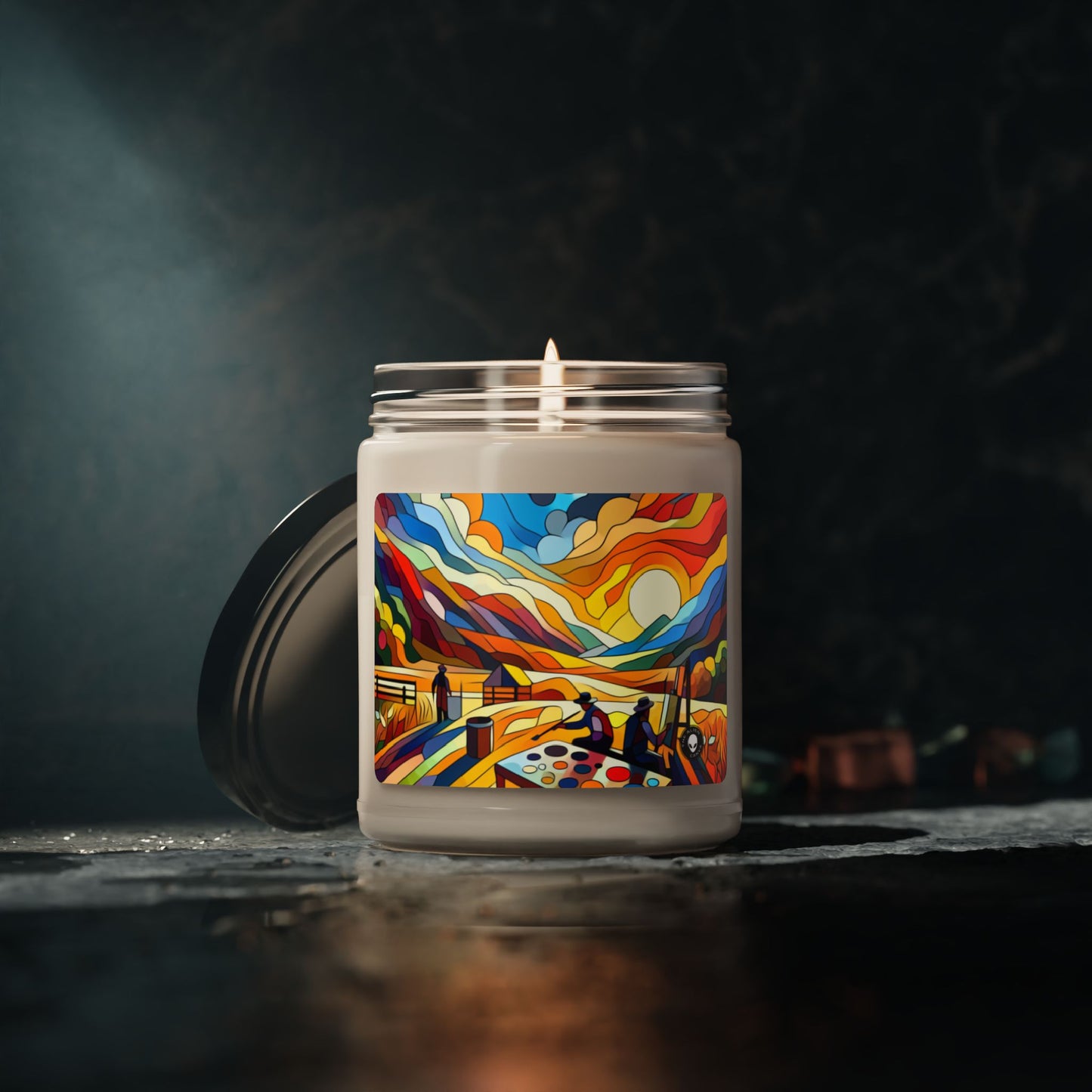 "Paysage urbain futuriste au néon" - La bougie de soja parfumée Alien 9oz Peinture à bords durs