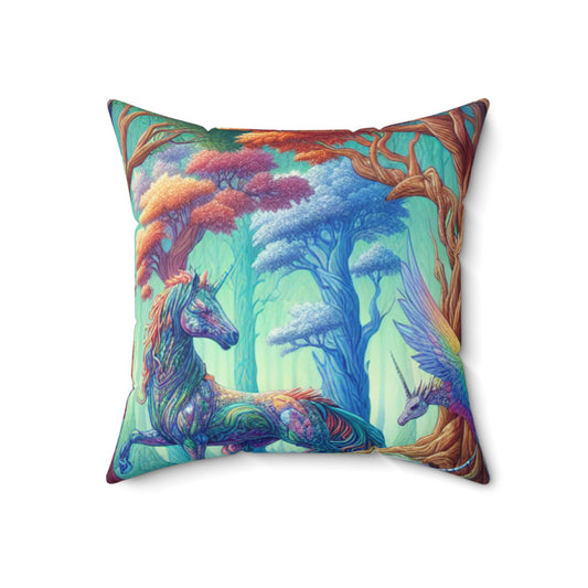 "Crystal Forest: Realm of Mythical Beings"- The Alien Spun Polyester Square Pillow