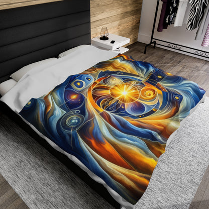 "Ascending Divinity: A Spiritual Awakening in Vibrant Geometry" - The Alien Velveteen Plush Blanket Religious Art Style