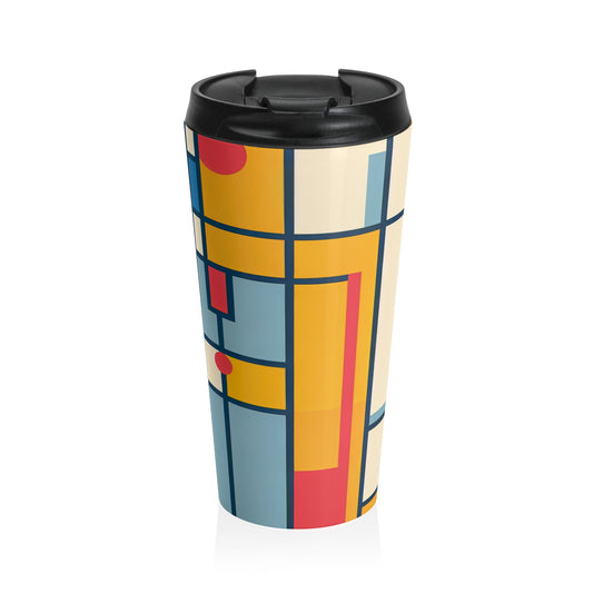 "De Stijl Grid : Une composition de couleurs minimaliste" - La tasse de voyage Alien en acier inoxydable De Stijl