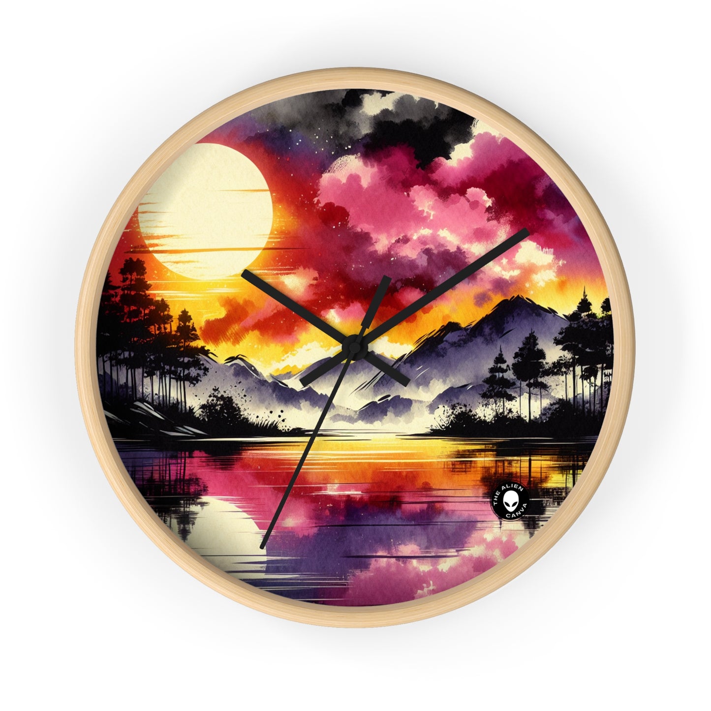 "A Pastel Sunset Symphony" - The Alien Wall Clock Ink Wash Painting