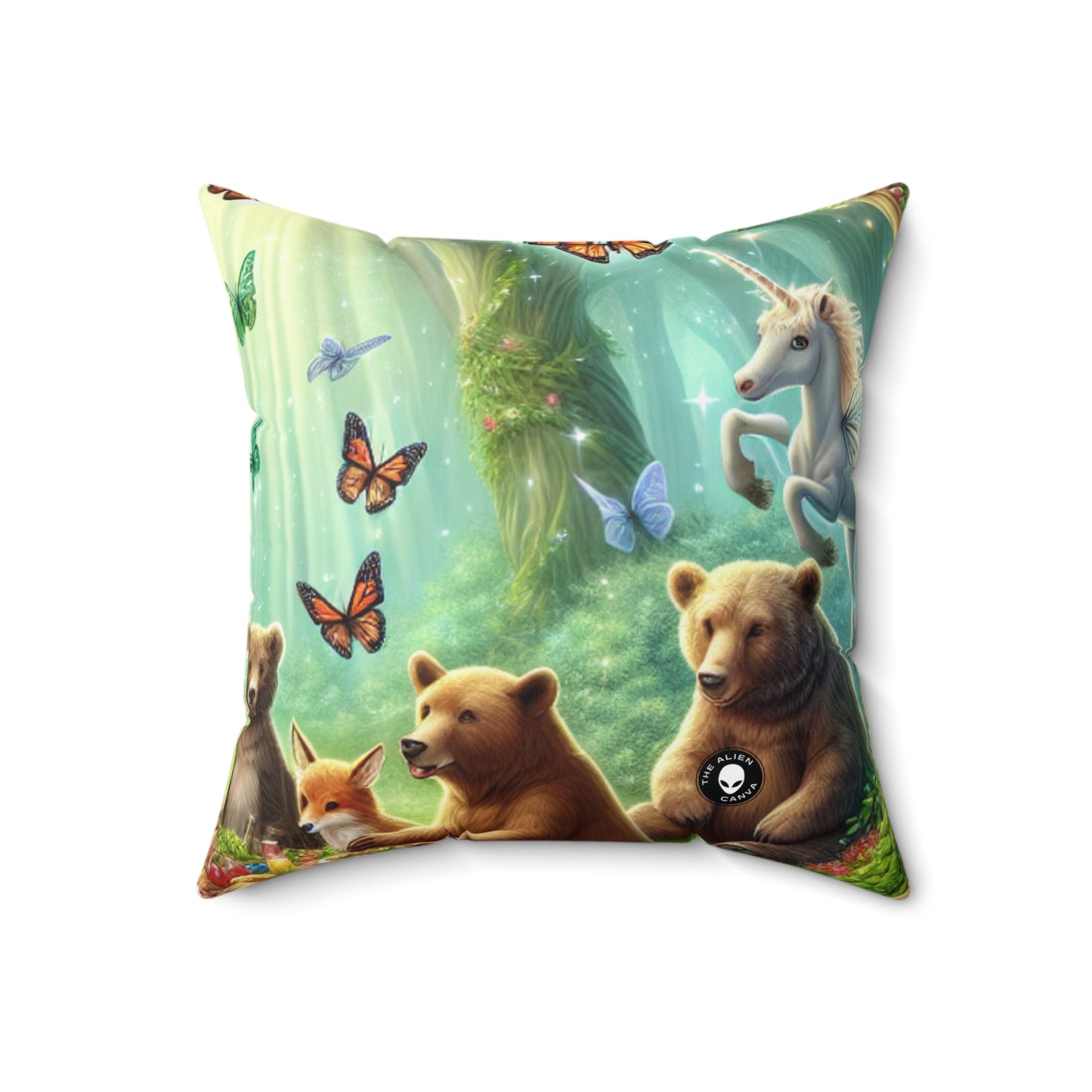 "Enchanted Forest Picnic"- The Alien Spun Polyester Square Pillow