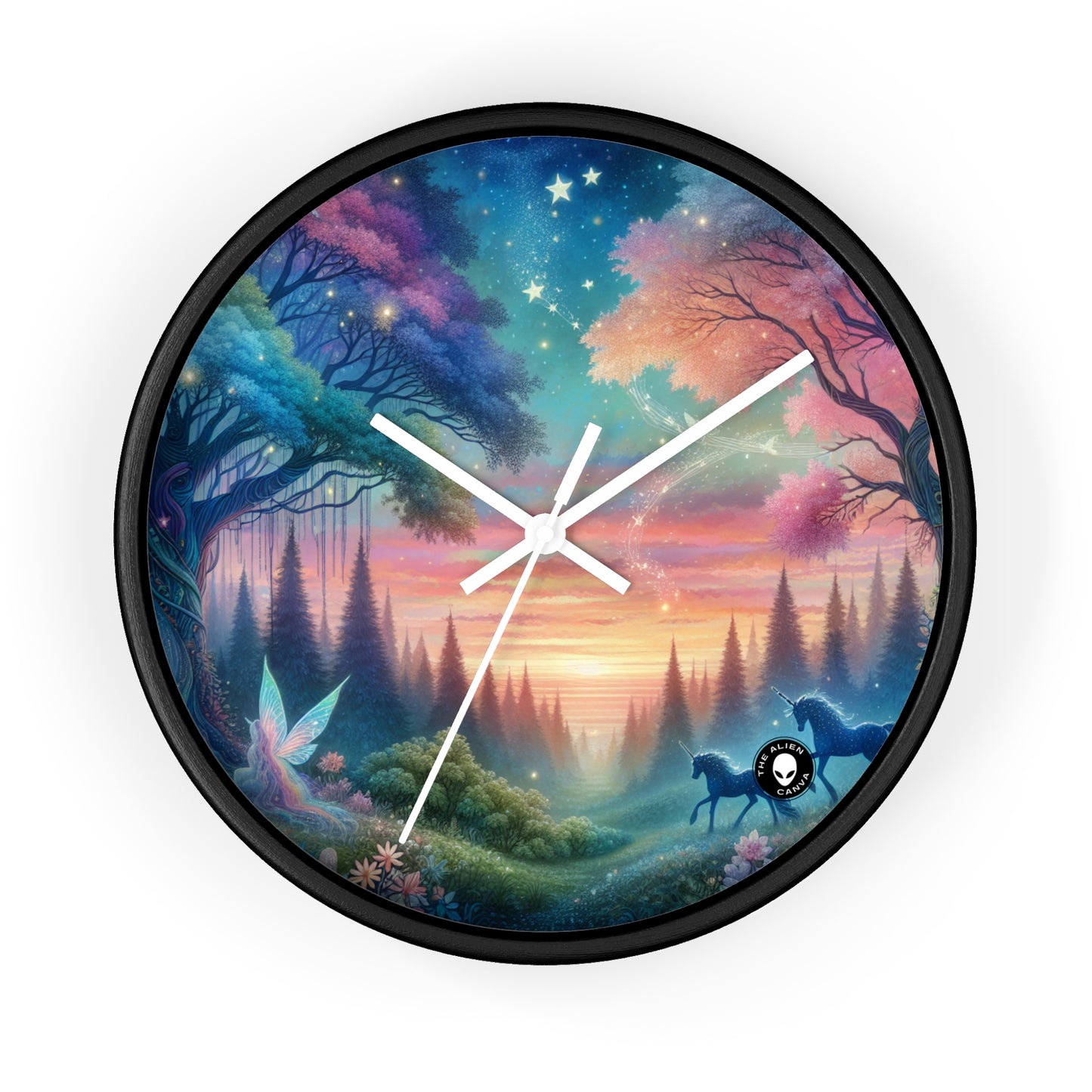 "Enchanted Dusk: A Magical Forest Painting" - The Alien Wall Clock