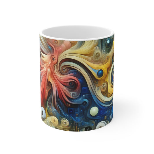 "Le jardin intemporel : une fusion surréaliste de la nature et du temps" - La tasse en céramique Alien 11oz Surréalisme