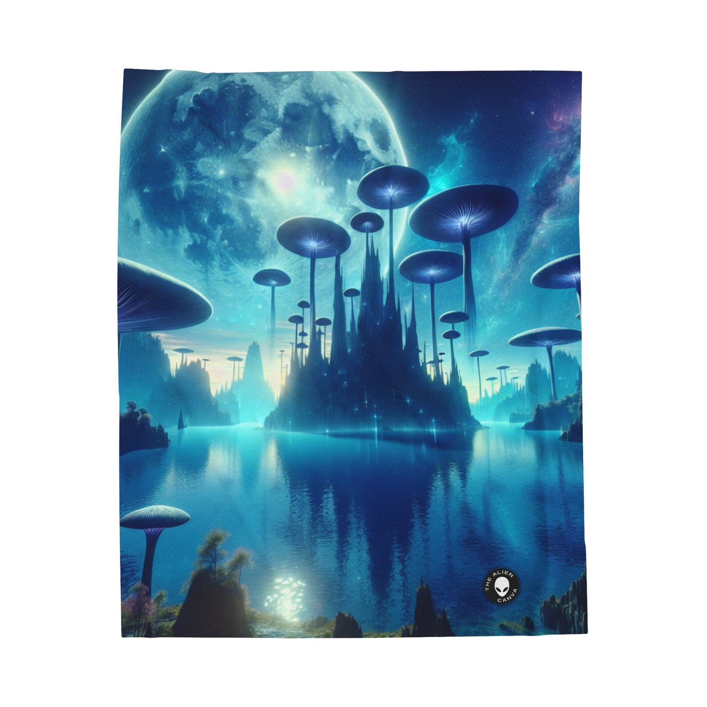 "Moonlit Mushroom Lake" - The Alien Velveteen Plush Blanket