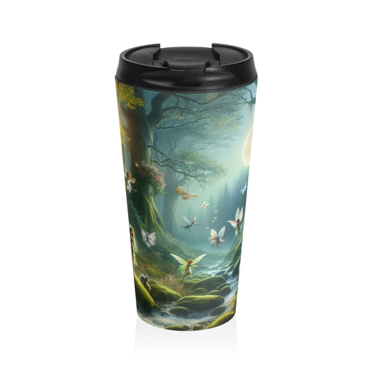 "Bosque encantado iluminado por la luna": taza de viaje de acero inoxidable de The Alien