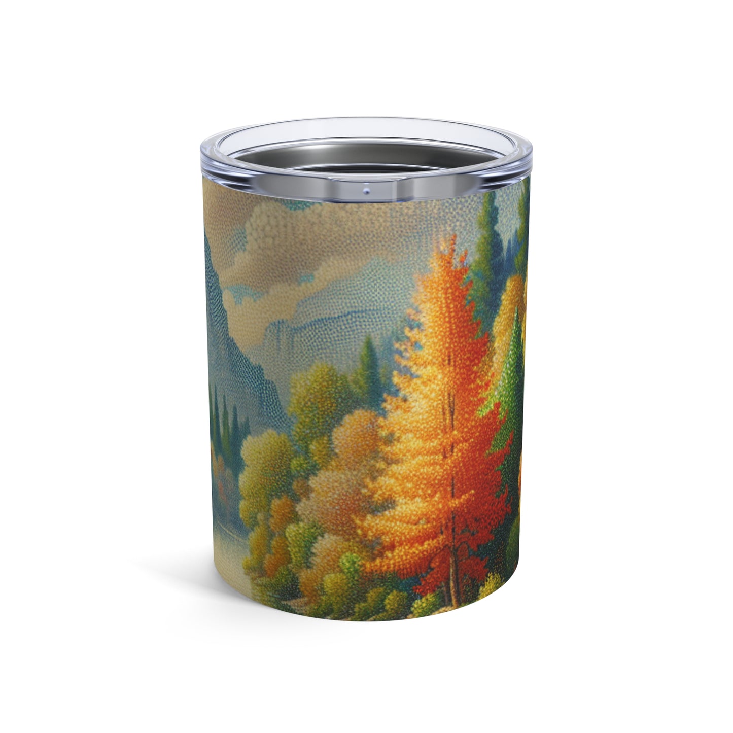 "Serenidad en puntos: Un atardecer de puntillismo en la playa" - The Alien Tumbler 10oz Puntillismo