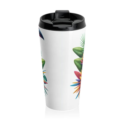 "Toucan on a Tropical Bloom" - The Alien Stainless Steel Travel Mug Hyperrealism Style