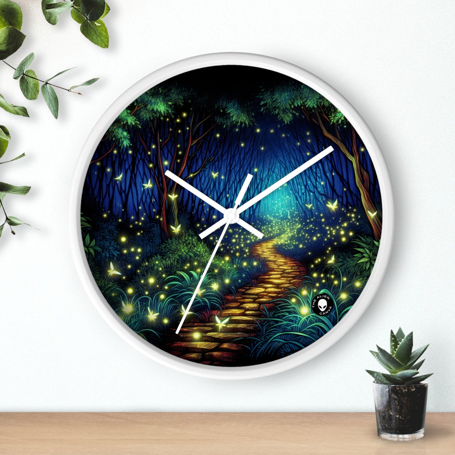 « Forêt enchantée : lueur nocturne » – L'horloge murale extraterrestre