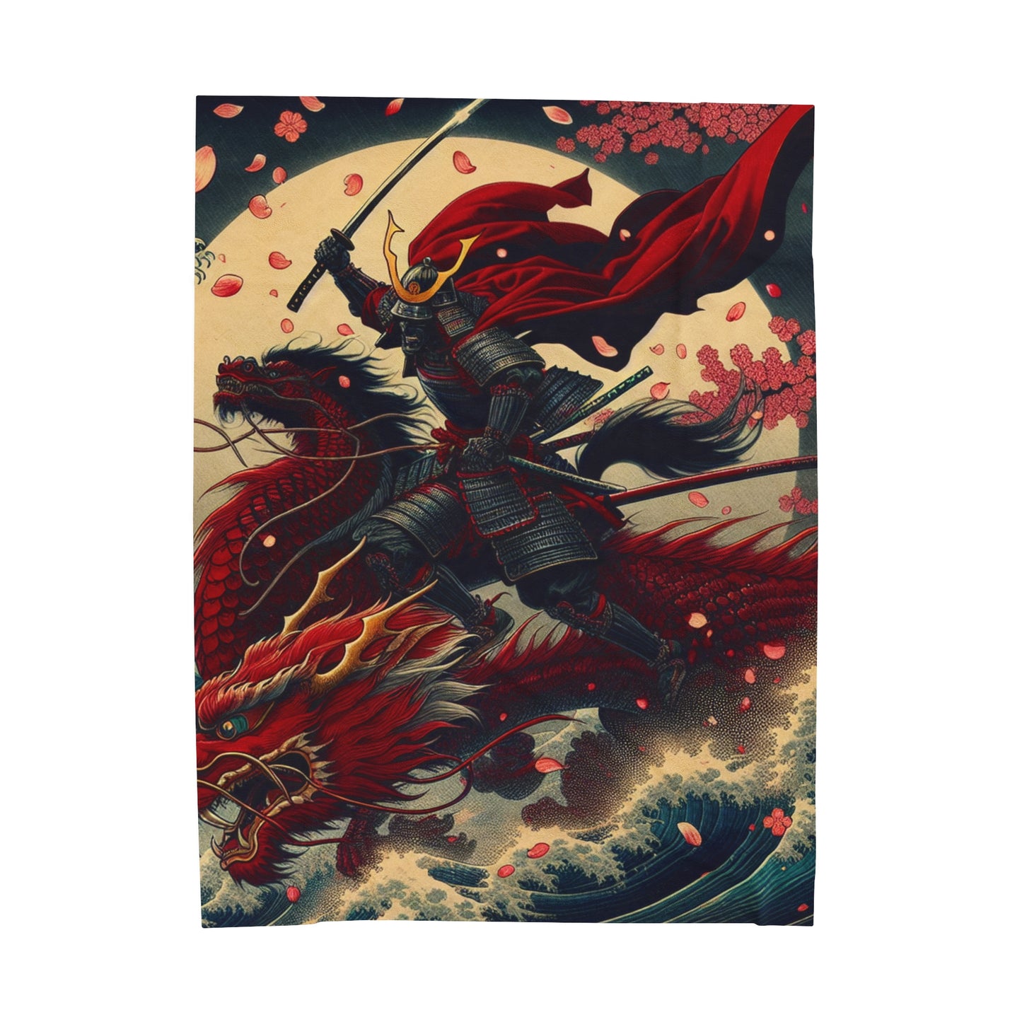 "Storming into Battle: A Samurai's Tale" - The Alien Velveteen Plush Blanket Ukiyo-e (Japanese Woodblock Printing) Style