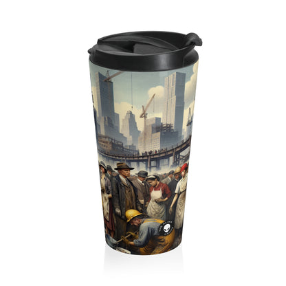 Title: "Unity in Action: Celebrating Solidarity's Triumph" - The Alien Stainless Steel Travel Mug Social Realism