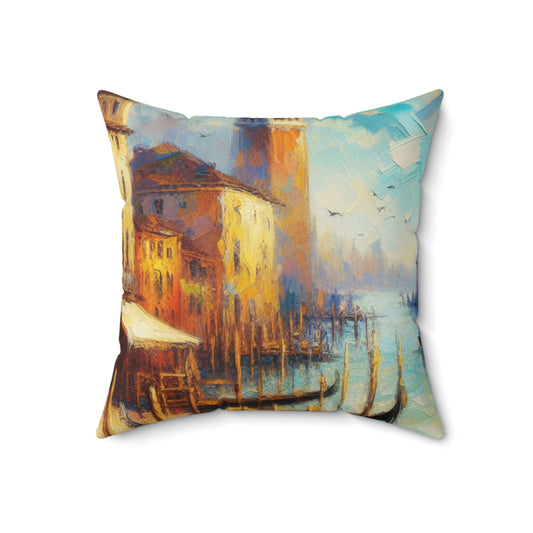 "Serenity in the City: Capturing the Golden Hour"- The Alien Spun Polyester Square Pillow Impressionism