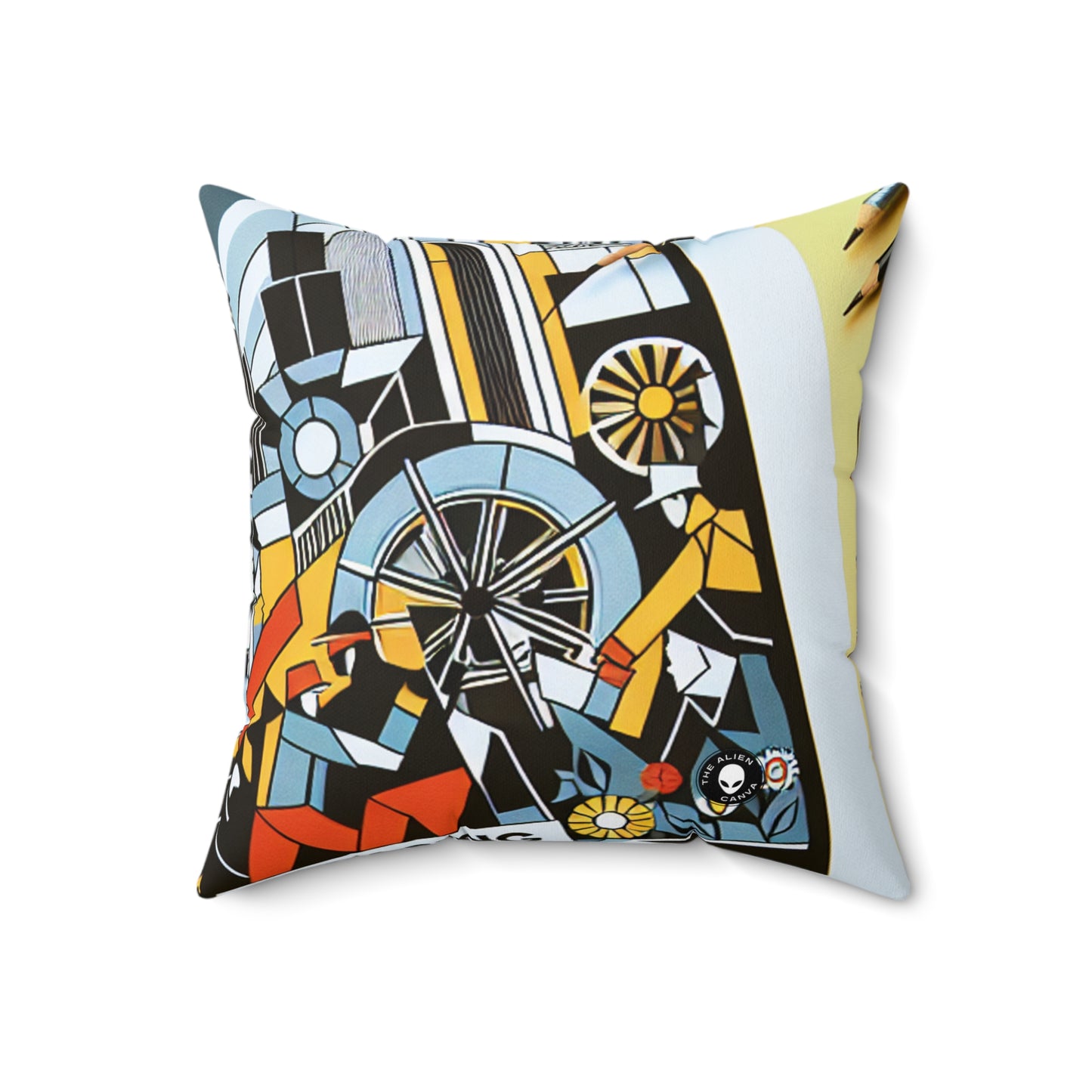 "Constructive City: A Vibrant Celebration of Urban Progress"- The Alien Spun Polyester Square Pillow Constructivism