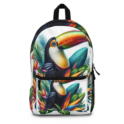 "Tucán en una flor tropical" - La mochila alienígena estilo hiperrealismo