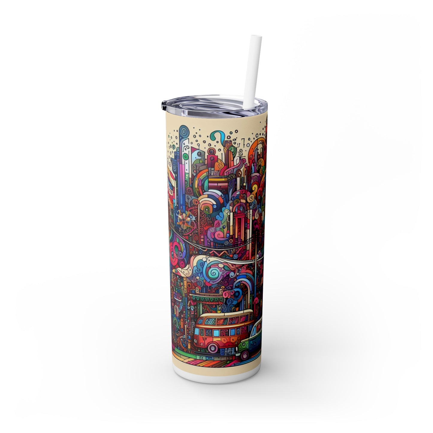 "Unity in Diversity: A Graffiti Mural of the Animal Kingdom" - The Alien Maars® Skinny Tumbler with Straw 20oz Graffiti Art