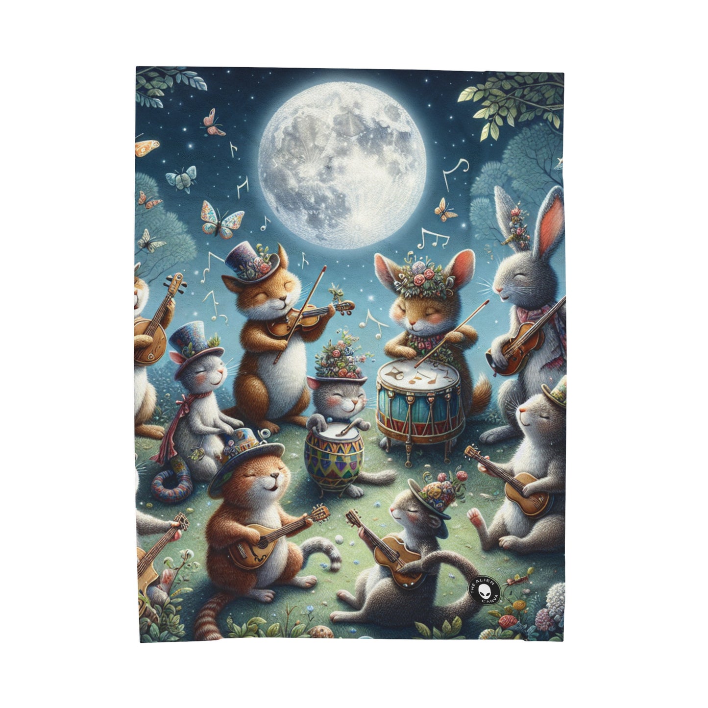 "Moonlit Melodies in the Enchanted Forest" - The Alien Velveteen Plush Blanket