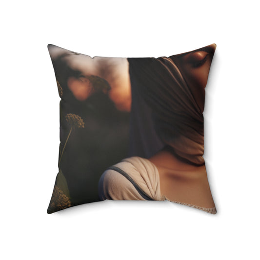 "Glow of the Golden Sunset" - The Alien Spun Polyester Square Pillow Romanticism