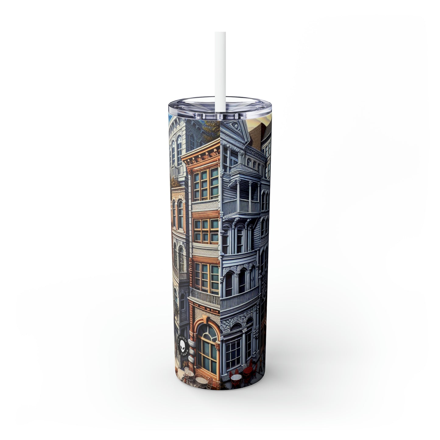 "Enchanted Passage: Transcending Reality" - The Alien Maars® Skinny Tumbler with Straw 20oz Trompe-l'oeil