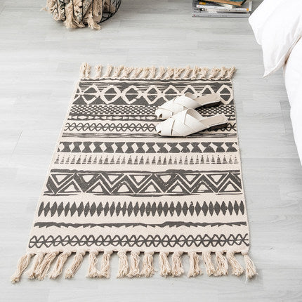 Petit tapis de sol simple en coton et lin