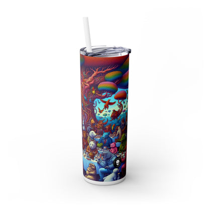 "Animal Tea Party in a Rainbow Wonderland" - The Alien Maars® Skinny Tumbler with Straw 20oz