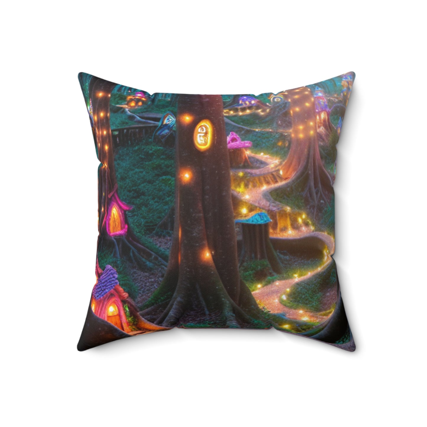 "Enchanted Forest: A Fairytale Village"- The Alien Spun Polyester Square Pillow