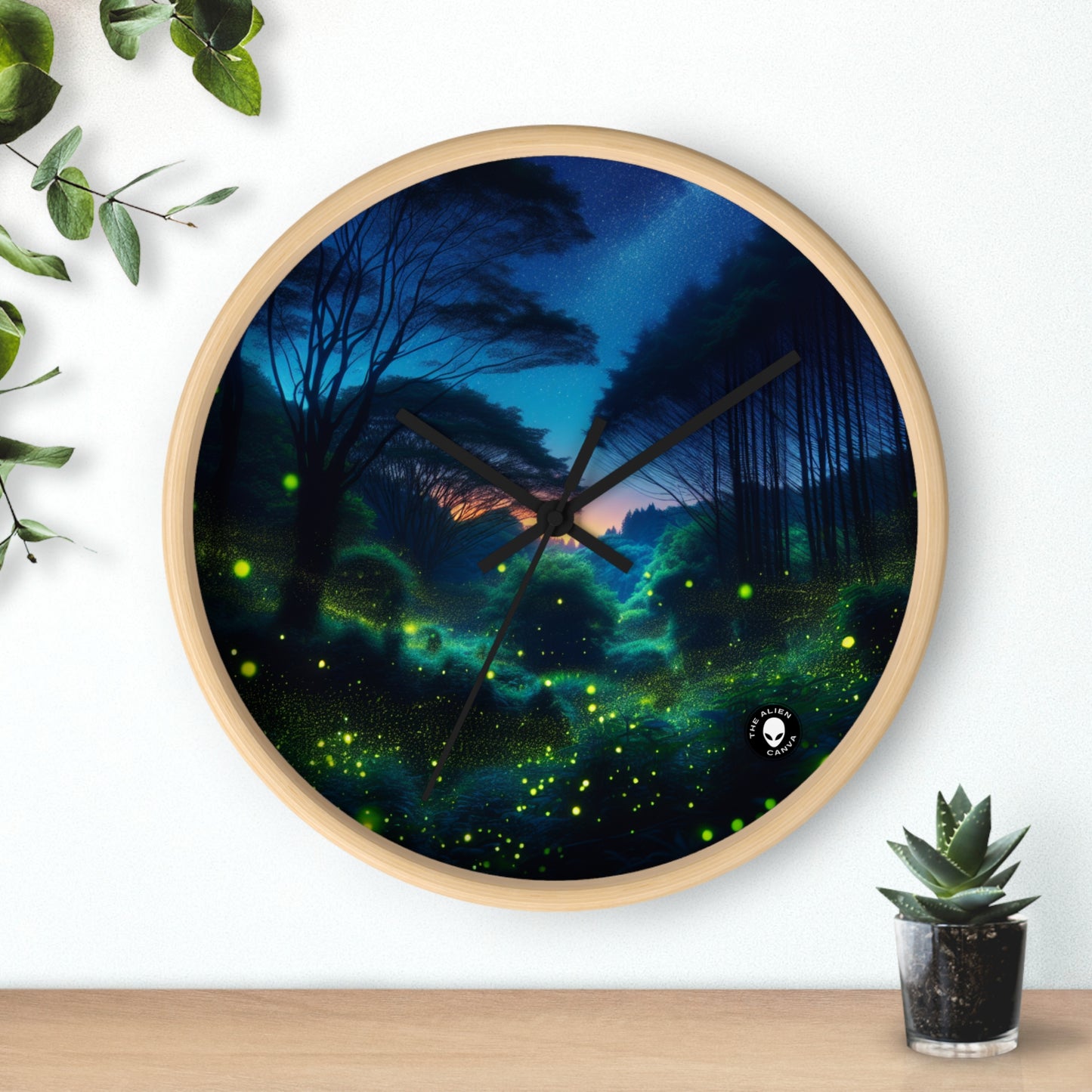 "Enchanted Night: Fireflies in the Forest" - The Alien Wall Clock