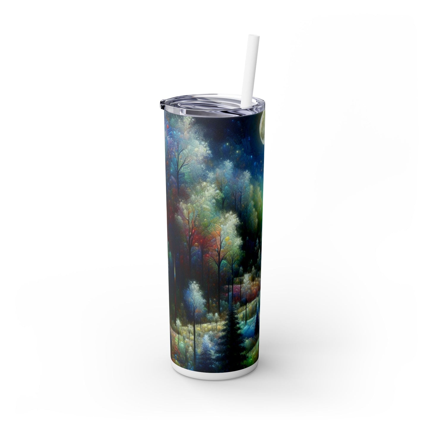 "Encantamiento iluminado por la luna: un bosque vibrante" - Vaso delgado con pajita de Alien Maars® de 20 oz