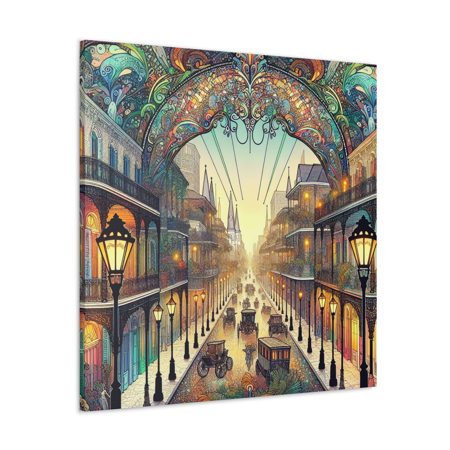 "Vivid Splendor: A Picture of New Orleans's French Quarter" - The Alien Canva Art Nouveau Style